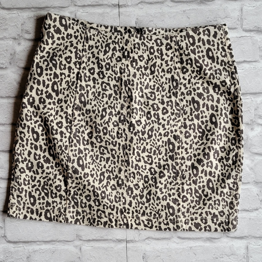 Wishlish Jeans Leopard Mini Jean Skirt sixe large